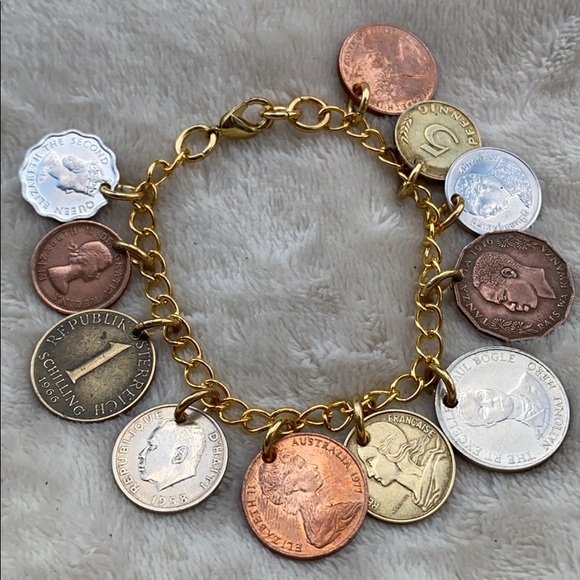 *SOLD*World Coin Charm Bracelet - Picture 3 of 4